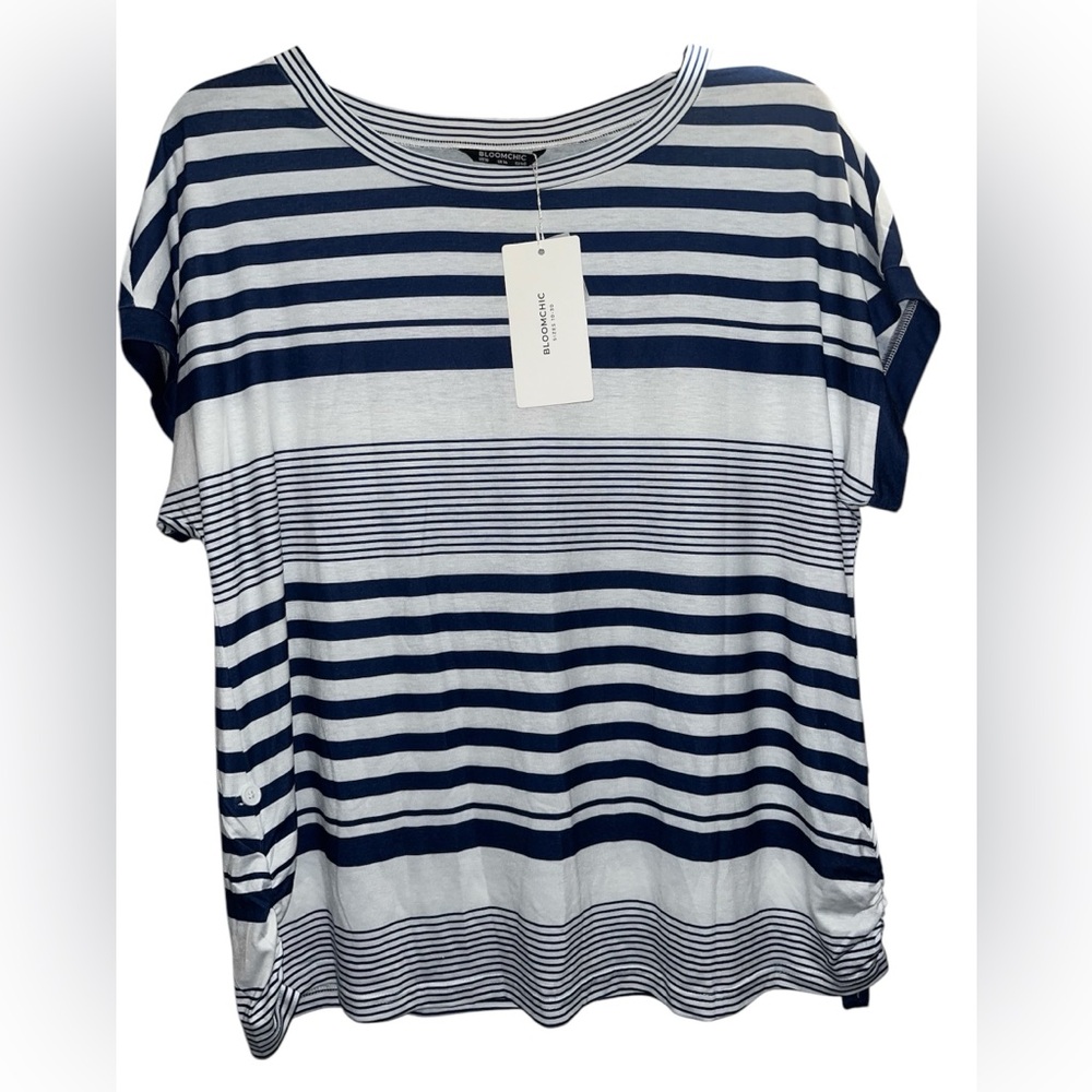 BLOOMCHIC Stripe Short Sleeve Blouse